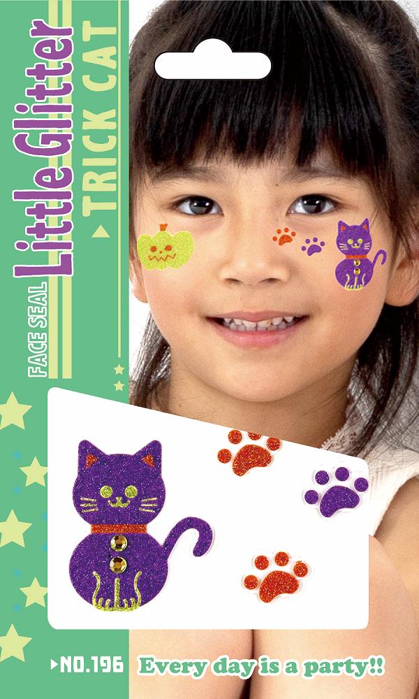 【楽天市場】【20点までメール便も可能】 リトルグリッター4（TRICK CAT) [かぼちゃ ネコ キャット トリックオアトリート フェイスシール アートシール ハロウィンメイク イベント