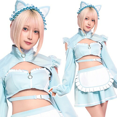 SugarWhip 猫耳ジャージメイド みずいろ　　[ねこみみメイド コスプレ コスチューム 猫 キャット 衣装 仮装 セクシー かわいい 大人用 女性衣装 レディース ハロウィン イベント]【A-2112_906285】