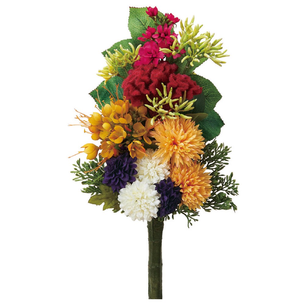 楽天市場 仏花 造花 Asca 菊とケイトウの御供えブーケ 仏壇用 お供え 仏事 御供 初盆 法要 法事 供花 水やり不要 お手入れ簡単 フェイクグリーンの神戸花物語