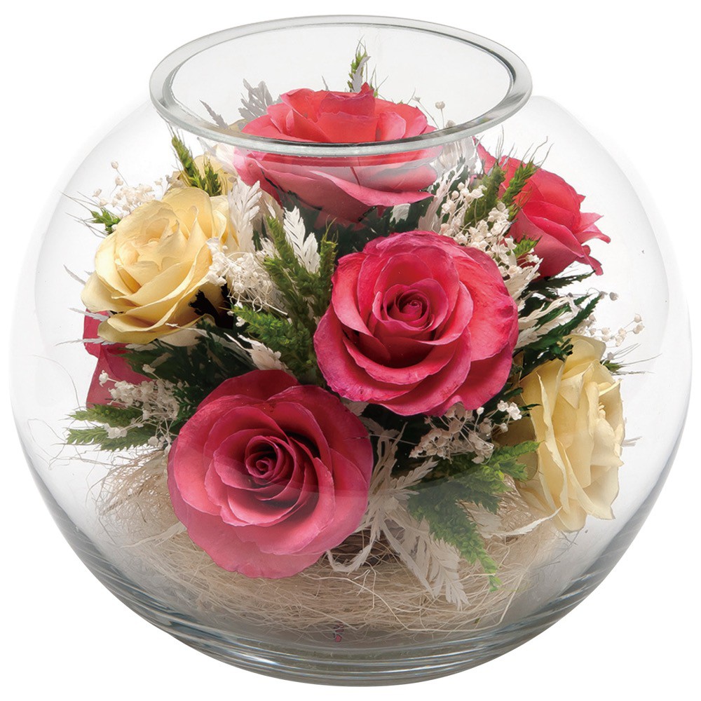 ラウンドl 母の日 グラスウェアフラワー グラスウェアフラワー ギフト グラスに入ったドライフラワー 贈り物にピッタリ バラ ドライフラワー ドライフラワー ローズ 薔薇 ミックス 贈り物 プレゼント ギフト お祝い お供え Md Kd フェイクグリーンの神戸花物語