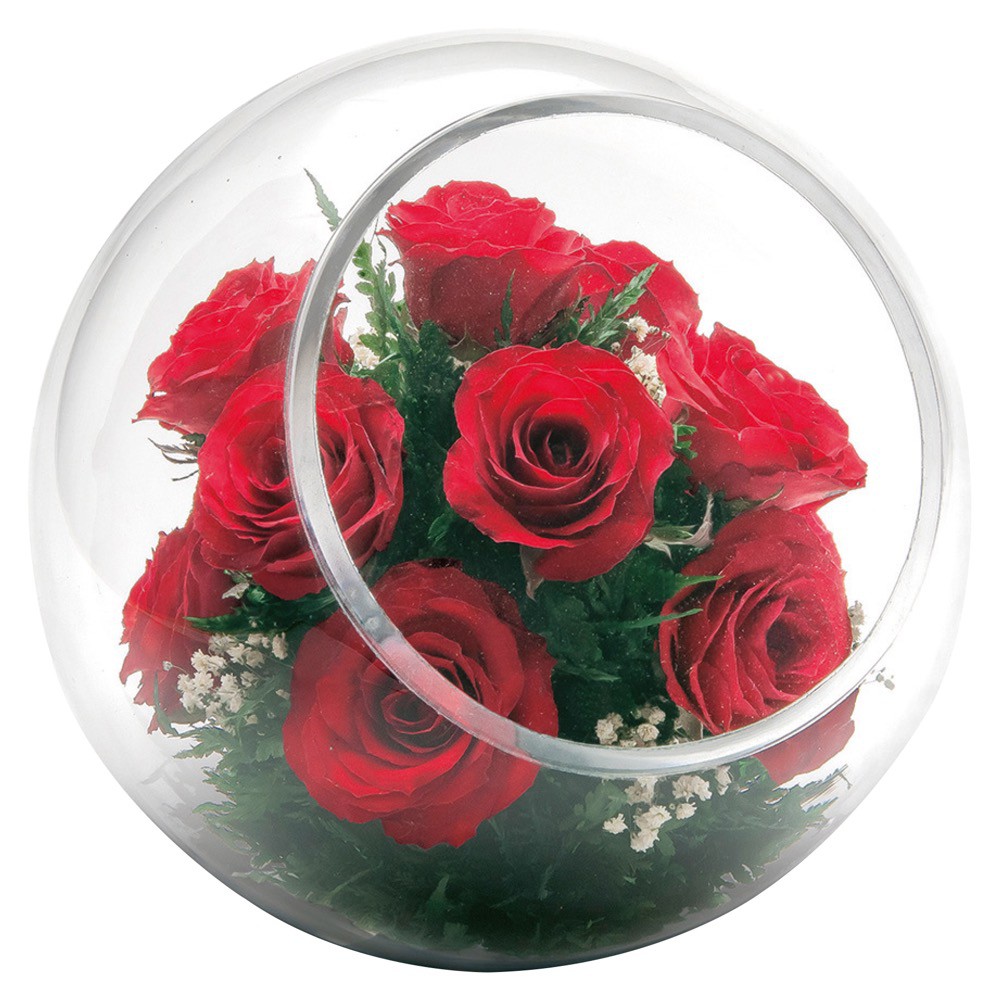 ドライフラワー 花 ギフト プレゼント ガラス 花器 バラ 薔薇 アレンジ 贈り物 お祝い お供え おしゃれ 高級 母の日 [whd][md][kd] / グラスウェアフラワー ローズ ラウンドスフィアL レッド