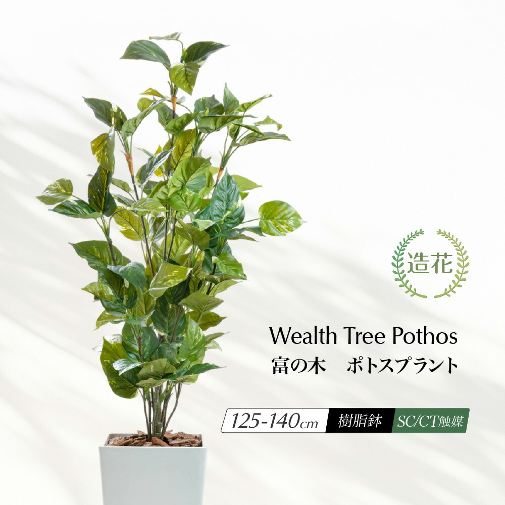 フェイクグリーン 観葉植物 フェイク 人工観葉植物 リアル 造花 大型 富の樹 ポトスプラント 125cm 130cm 140cm 光触媒 鉢植 樹脂鉢付 インテリア おしゃれ CT触媒 消臭 抗菌 お祝い [rcp]