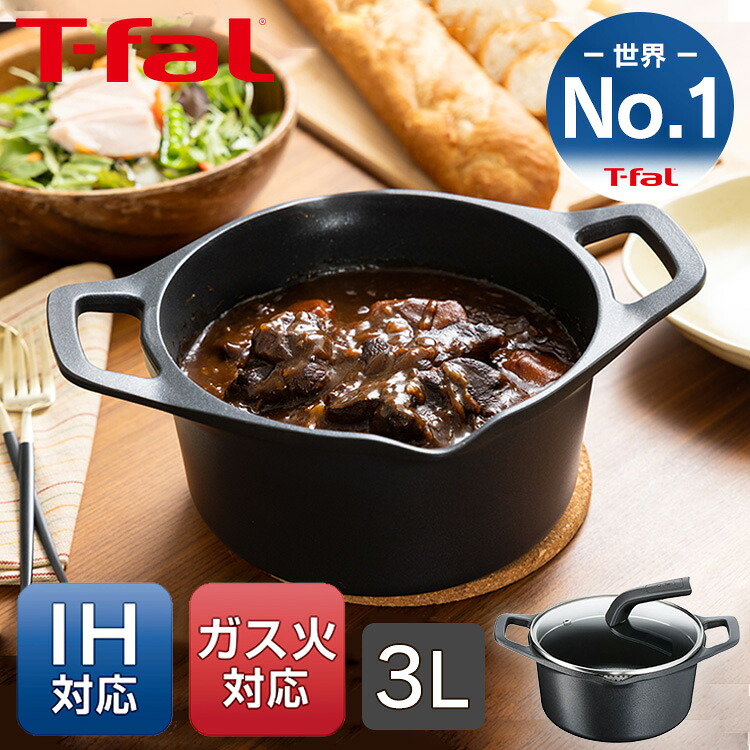 キャストライン アロマ プロ シチューポット 両手鍋 20cm ガラス蓋付 E25144 送料無料 軽さ 使いやすさ 蓄熱性 アルミ製鋳造 T-fal ティファール