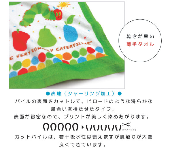 市場 メール便ok ２枚セット のんびり 保育園や幼稚園の手拭き ハンドタオル はらぺこあおむし