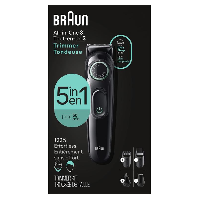 Braun ブラウン オールインワン スタイルキット シリーズ3 3450 5in1 トリマー ヒゲトリマー 耳鼻トリマー バリカン その他 超鋭い刃 長さ40段階で洗濯可能