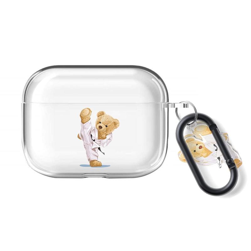 ONLYOU Airpods pro 用 ケース おしゃれ 韓国 Airpods pro2 ケース かわいい TPU 柔道 くま クマ bear デザイン エアーポッズ プロ カバー お揃い イヤホンケース カラビナ フック チャーム (AirpodsP画像