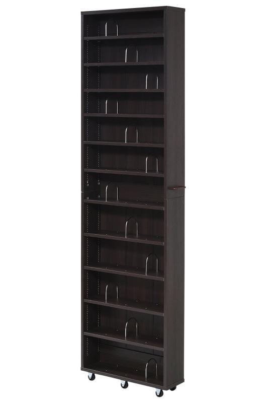 JKプラン 1cmピッチ 大容量 隙間ラック 幅16.5cm 12段 高さ 200 cm すき間を埋める 本棚 ブックスタンド付き 棚板 かんたん調節 メモリ付き FRM-0004-DB