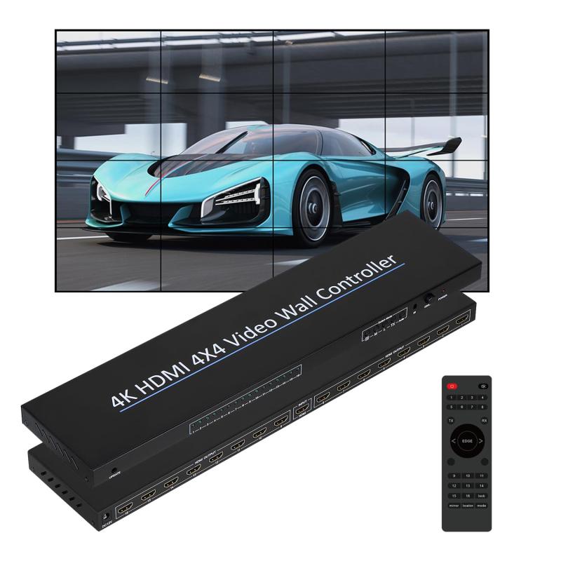 2x2 HDMI ビデオウォールコントローラー 4K HDディスプレイ 2x2/ 1x1/ 1x2/ 1x3/ 1x4/ 2x1/ 3x1/ 4x1 1920x1080P 60Hz HDMI DVI RS232 映像入力 4 HDMI出力 リモコン付き、