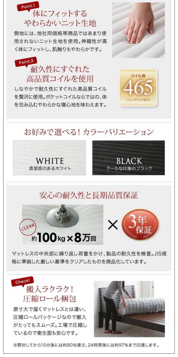 コンセント付き収納ベッド スタンダードボンネルコイルマットレス付き ...