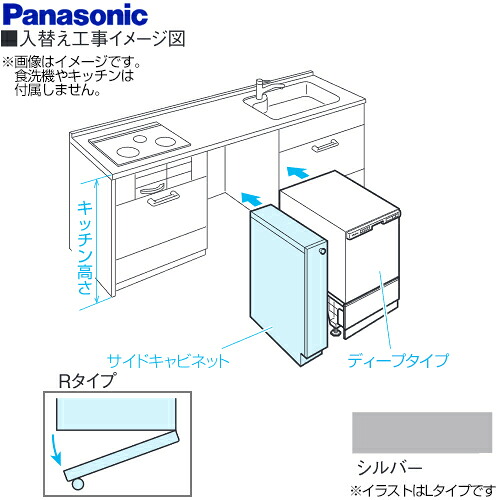 [AD-KB15HG80R] パナソニック 食器洗い乾燥機部材 Rタイプ（右開き） キッチン高さ80cm対応 幅15cm サイドキャビネット（組立式） 幅60cm 機種 買替え対応 シルバー(つや消し) 【送料無料】｜家電のネイビー