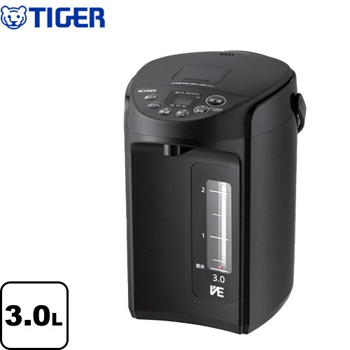 [PIQ-G300-KC] とく子さん タイガー 電気ケトル・ポット VE電気まほうびん 容量：3.0L 定格消費電力：700W たっぷり沸かしてまほうびんで保温「節電VE保温」 クールブラック 【送料無料】｜家電のネイビー