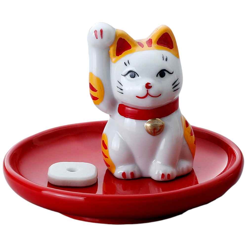 楽天市場】招猫香立・赤 まねきねこ 左手上げ 瀬戸焼のお香グッズ 日本