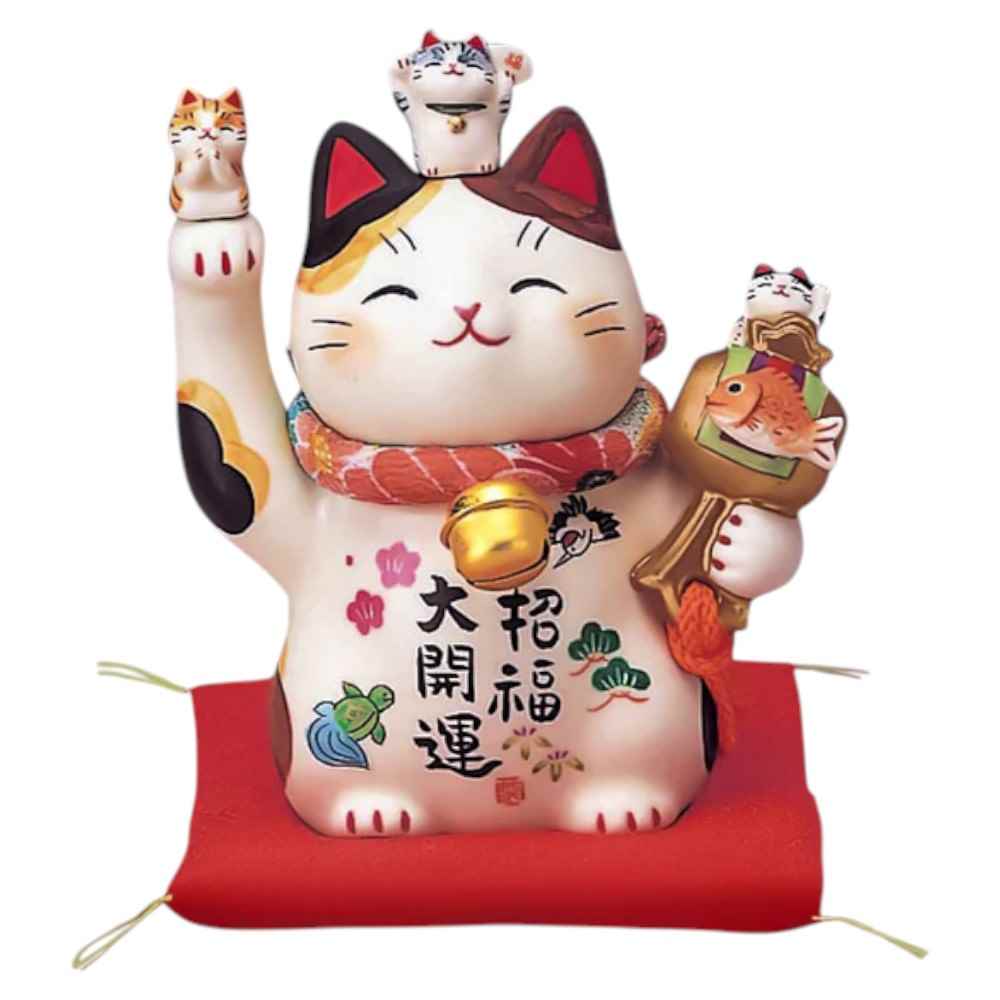 楽天市場】【送料無料】 彩絵招福大開運招き猫 （ちりめん首輪付・8.5