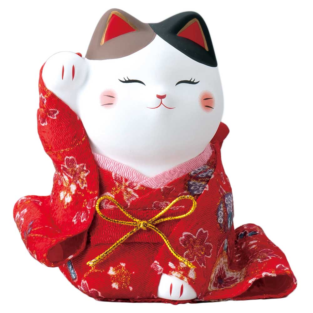 開運 招福 縁起物 おもてなし 商売繁盛 家庭円満/ 着物招き猫 中 右手 /贈り物 プレゼント 開店祝い 母の日 誕生日 新築祝い
