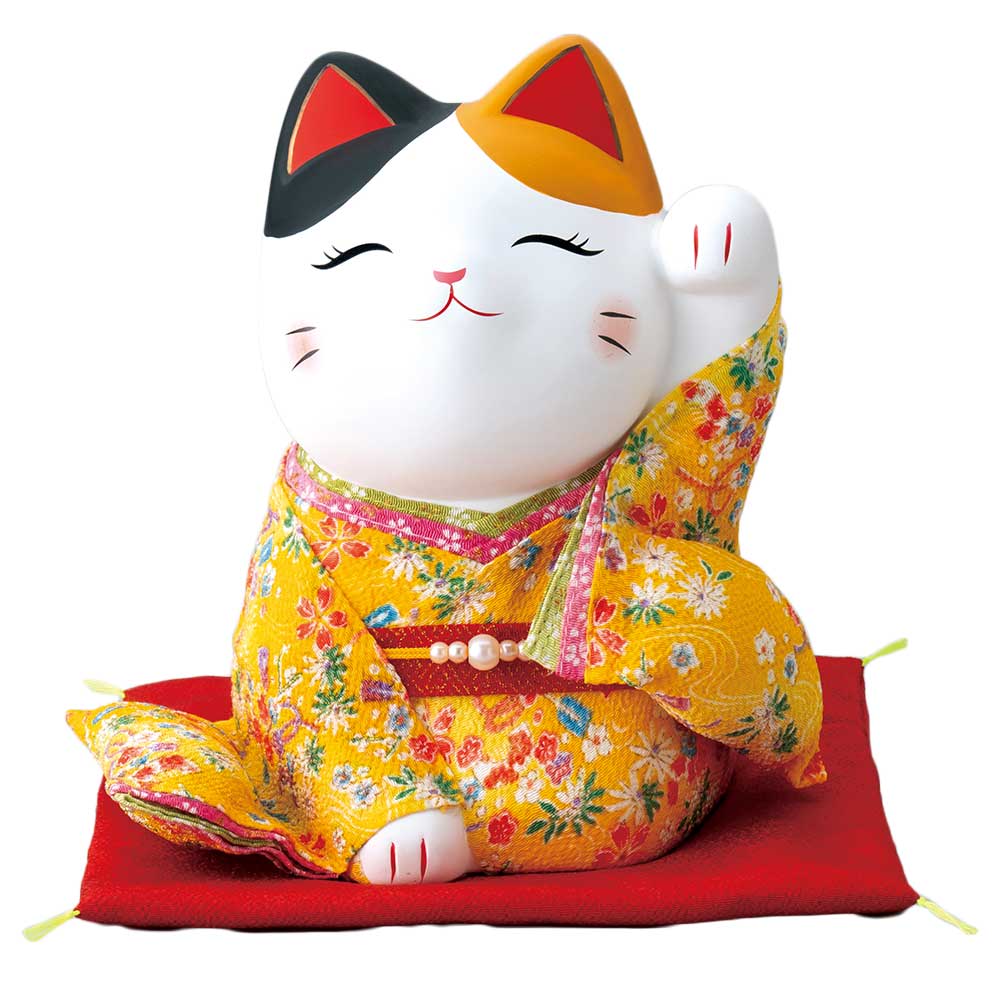 開運 招福 縁起物 おもてなし 商売繁盛 家庭円満/ 着物招き猫 特大 左手 /贈り物 プレゼント 開店祝い 母の日 誕生日 新築祝い