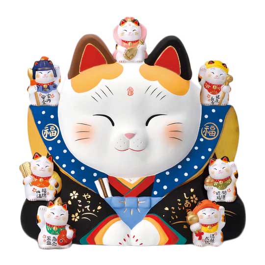 幸運 招福 縁起物 招き猫　錦彩七福神福助招き猫（16号）