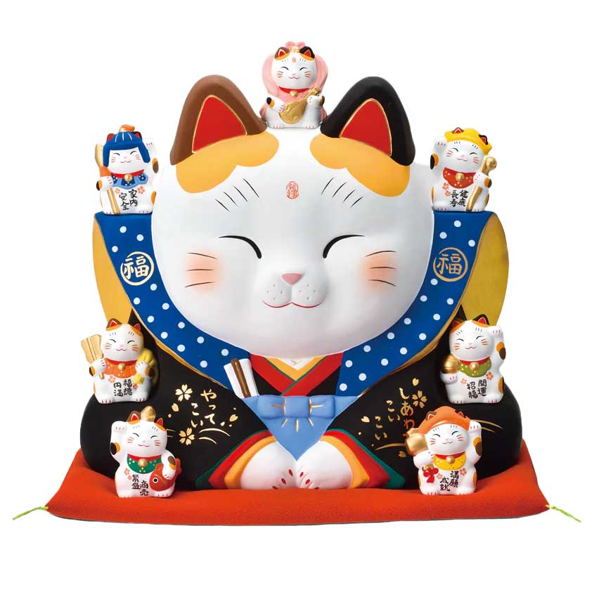 楽天市場 幸運 招福 縁起物 招き猫 錦彩七福神福助招き猫 10号 美濃のちゃわん屋さん 古林恩羅院
