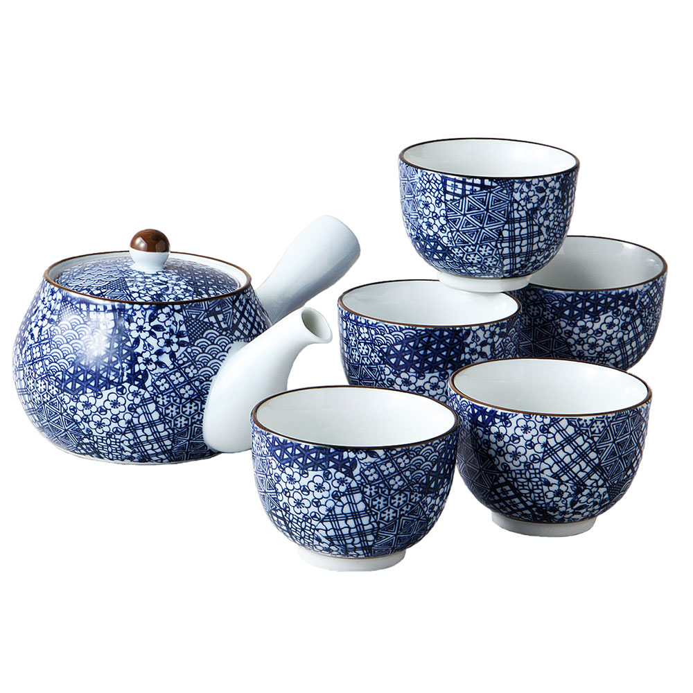 亮秀窯 七宝紋 田代亮秀造 茶器揃 6点 亮秀窯 七宝紋 田代亮秀造 茶器揃 6点