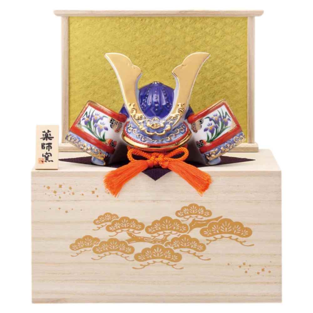 五月人形 コンパクト 陶器 小さい 兜 かぶと/ 染錦出世兜(尚武大・収納桐箱台付) /こどもの日 端午の節句 初夏 お祝い 贈り物 プレゼント