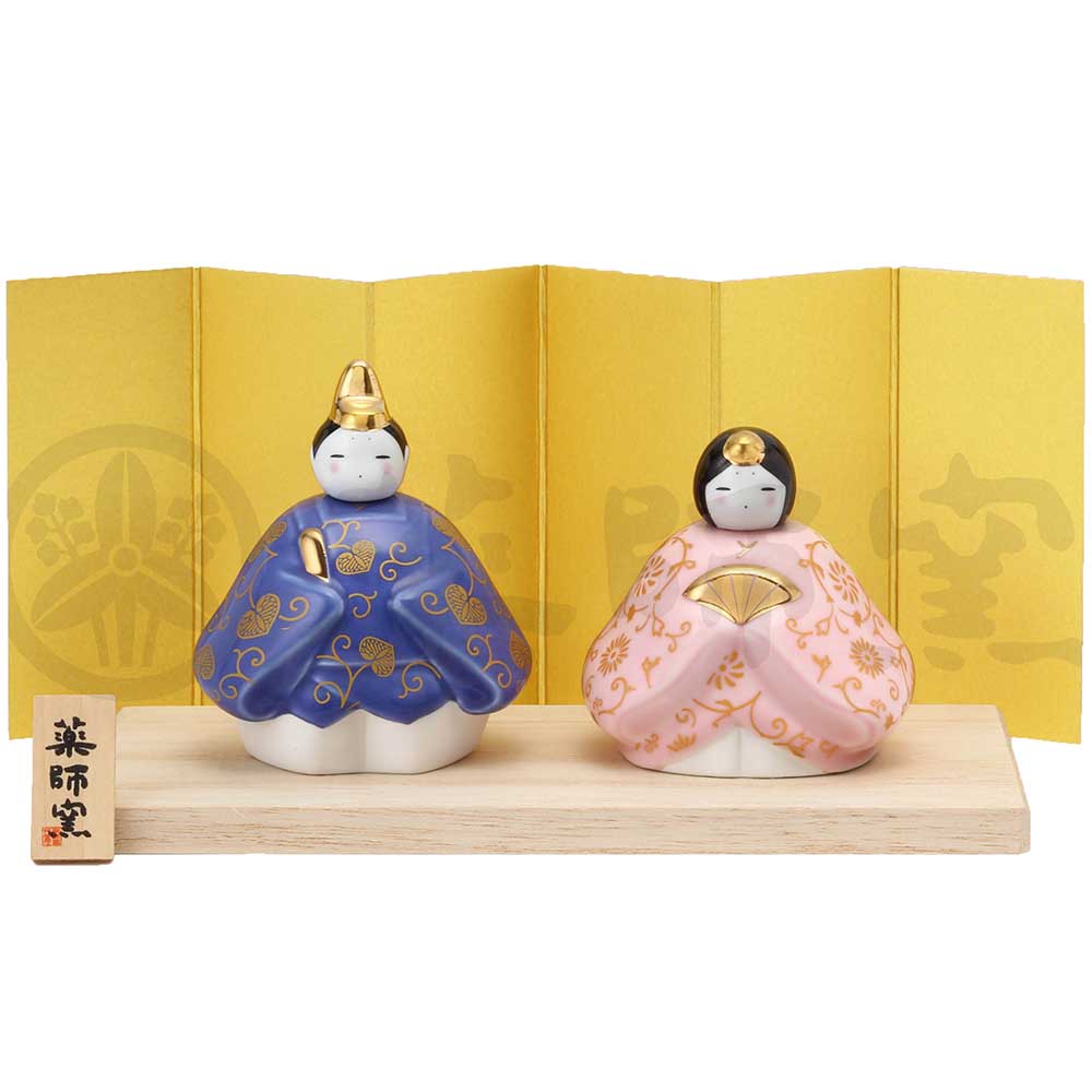 雛人形 コンパクト 陶器 小さい 可愛い ひな人形/染絵弥生飾り雛(平飾り) /ミニチュア 初節句 お雛様 おひな様 雛飾り : 雛人形 コンパクト 陶器 小さい 可愛い ひな人形⁄染絵