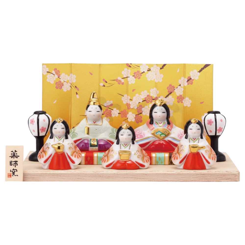 雛人形 コンパクト 陶器 小さい 可愛い/ 染絵弥生飾り雛(平飾り) /ミニチュア 初節句 お雛様 おひな様
