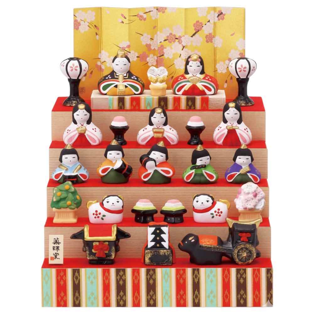雛人形 コンパクト 陶器 小さい 可愛い/ 錦彩花かざり雛(五段飾り) /ミニチュア 初節句 お雛様 おひな様