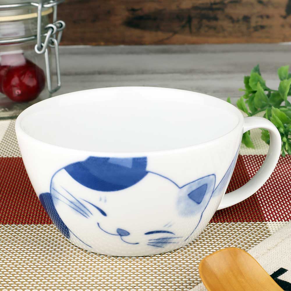 【楽天市場】食器 軽量 薄手 片手スープ碗 300cc/ ねこちぐらスープカップ ミケ /軽い食器 うすかる 猫 ネコ 可愛い 家庭用 和み ...