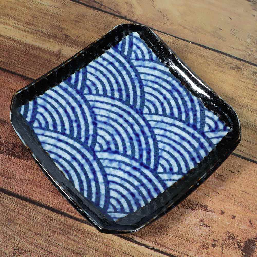 楽天市場】食器 小皿 角皿 取分け皿 ブルー / 正角4.5角皿 青海波