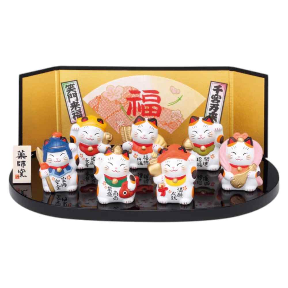 縁起物 七福神 ネコ/ 錦彩七福神招き猫セット(小） /置物 インテリア プレゼント お祝い