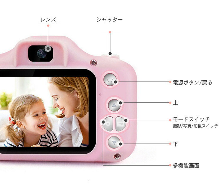 【exists】子供用デジタルカメラトイカメラキッズカメラ牛猫犬ユニコーンビデオカメラ32GSDカード付きUSB充電式日本語説明書付