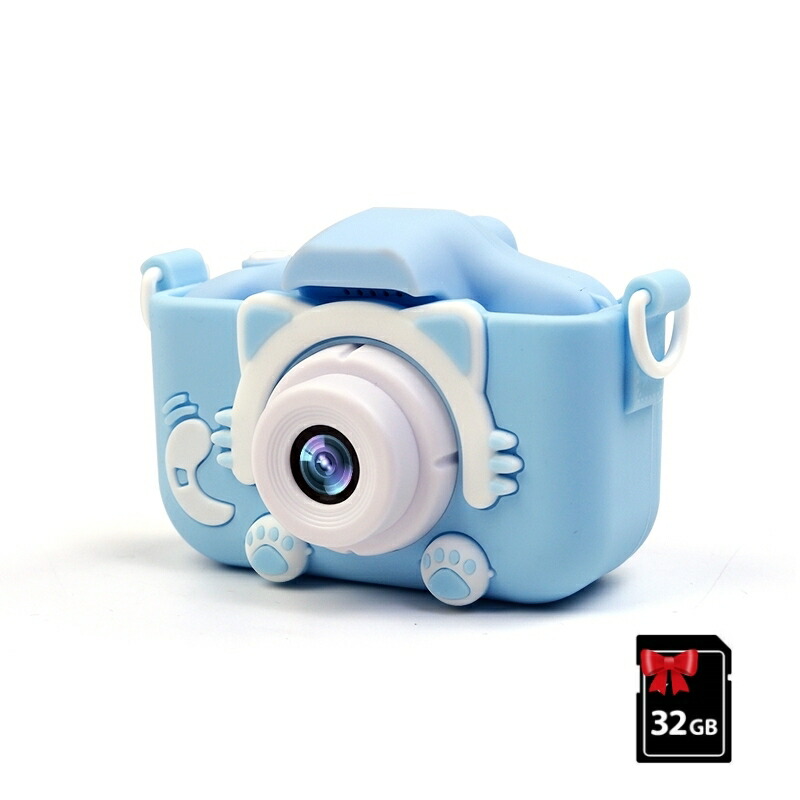 【exists】子供用デジタルカメラトイカメラキッズカメラ牛猫犬ユニコーンビデオカメラ32GSDカード付きUSB充電式日本語説明書付