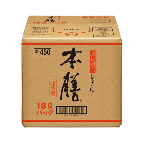 キッコーマン　ヒゲタ　高級割烹しょうゆ　本膳　ＢＩＢ　１８Ｌ×1個