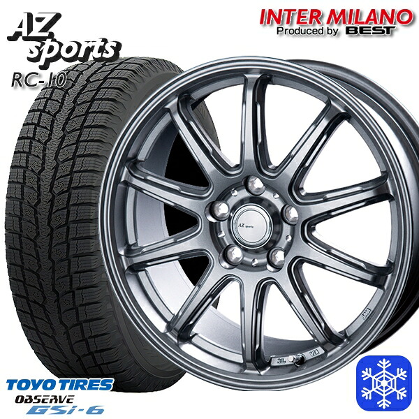 225/65R17 ハリアー RAV4 2024～2025年製 トーヨー オブザーブ GSi6 インターミラノ AZ-Sports RC10 シルバー 17インチ 7.0J 5H114.3 スタッドレスタイヤホイール4本セット｜タイヤホイール激安王国