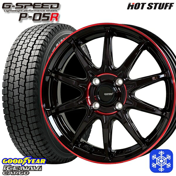 スタッドレスタイヤホイール4本セット 145R12 6PR （145/80R12） 2024～2025年製 グッドイヤー アイスナビカーゴ HotStuff ジースピード P-05 BK/RED 12インチ 3.5J 4H100