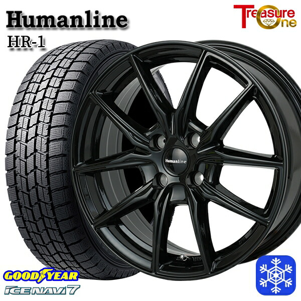 スタッドレスタイヤホイール4本セット 165/55R14 モコ ルークス 2024～2025年製 グッドイヤー アイスナビ7 NAVI7 トレジャーワン ヒューマンライン HR1 BK 14インチ 4.5J 4H100