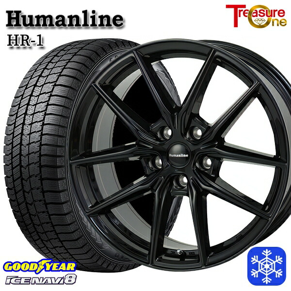 スタッドレスタイヤホイール4本セット 215/60R17 96Q アルファード ヴェルファイア 2024～2025年製 グッドイヤー アイスナビ8 NAVI8 トレジャーワン ヒューマンライン HR1 BK 17インチ 7.0J 5H114.3