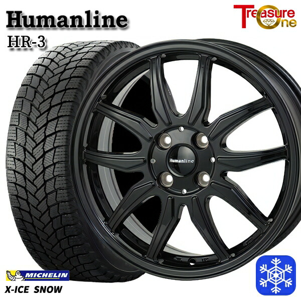 スタッドレスタイヤホイール4本セット 155/65R14 N-BOX タント 2024～2025年製 ミシュラン エックスアイススノー トレジャーワン ヒューマンライン HR3 ブラック 14インチ 4.5J 4H100