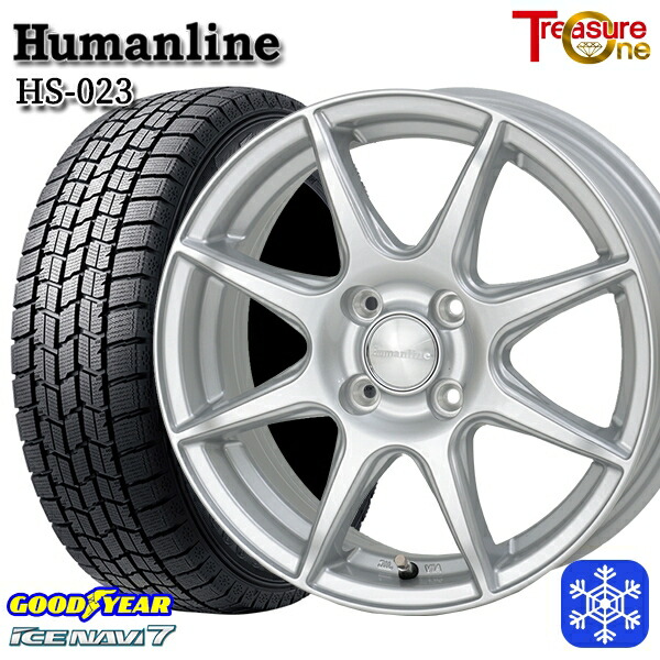 スタッドレスタイヤホイール4本セット 165/55R14 モコ ルークス 2024~2025年製 グッドイヤー アイスナビ7 NAVI7 トレジャーワン ヒューマンライン HS023 SI 14インチ 4.5J 4H100