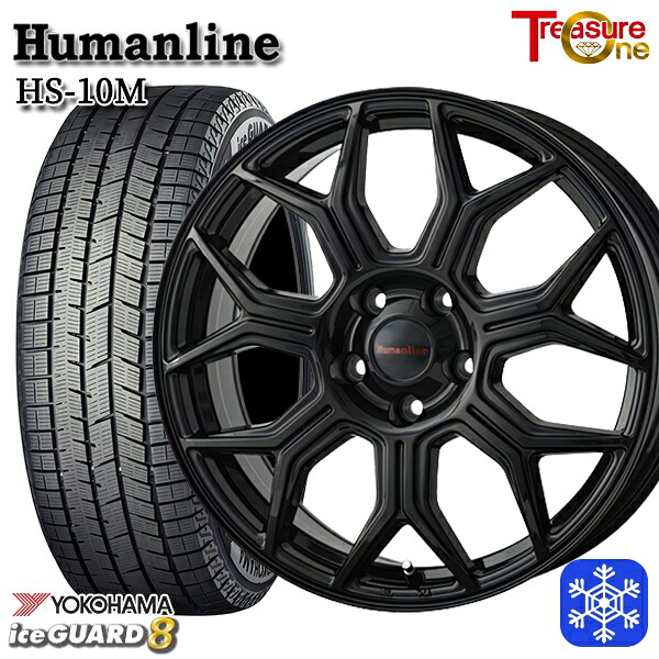 スタッドレスタイヤホイール4本セット 225/60R17 インプレッサ フォレスター 2025年製 ヨコハマ アイスガード8 IG80 トレジャーワン ヒューマンライン HS10M BK 17インチ 7.0J 5H100