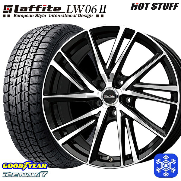225/45R18 クラウン レヴォーグ 2023~2024年製 グッドイヤー アイスナビ7 NAVI7 HotStuff ラフィット LW06-2 BK/P 18インチ8.0J 5H114.3 スタッドレスタイヤホイール4本セット|タイヤホイール激安王国