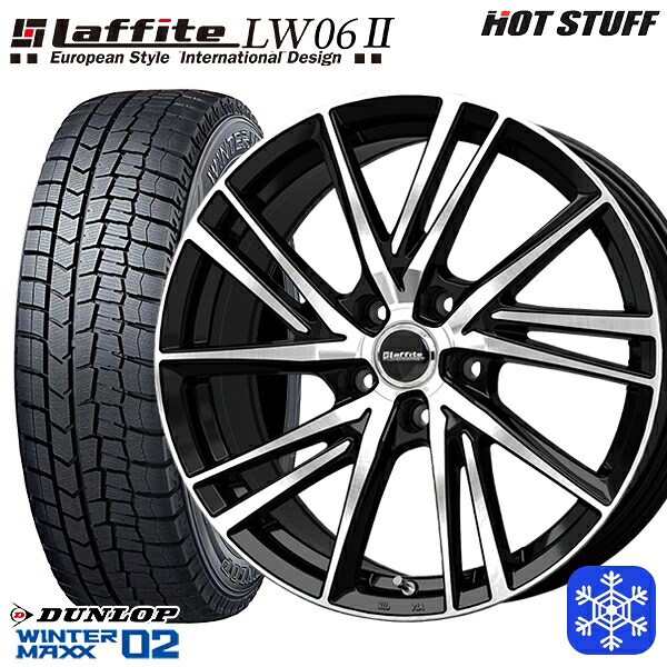 235/50R18 101T XL アルファード ヴァルファイア 2024~2025年製 ダンロップ ウィンターマックス WM02 ■ HotStuff ラフィット LW06-2 BK/P 18インチ 7.0J 5H114.3 スタッドレスタイヤホイール4本セット|タイヤホイール激安王国