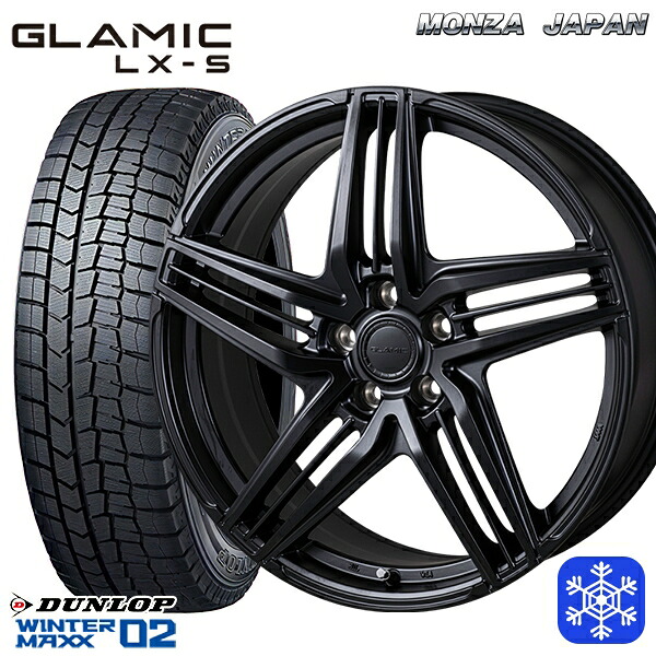225/55R18 98T レクサス LBX 2024～2025年製 ダンロップ ウィンターマックス WM02 ■ グラミック LX-S サテンブラック ※M14純正ボルト使用 18インチ 7.5J 5H114.3 スタッドレスタイヤホイール4本セット｜タイヤホイール激安王国