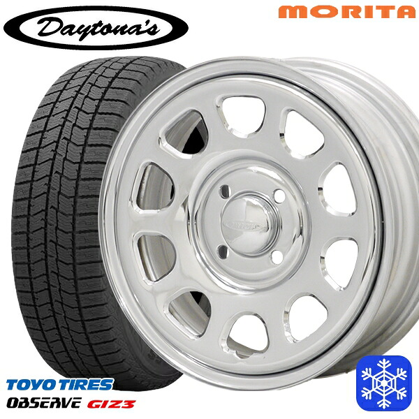 スタッドレスタイヤホイール4本セット 155/65R13 モコ ルークス 2024～2025年製 トーヨー オブザーブ ギズ3 MRT DAYTONA'S G2 デイトナズ クローム 13インチ 4.5J 4H100+40
