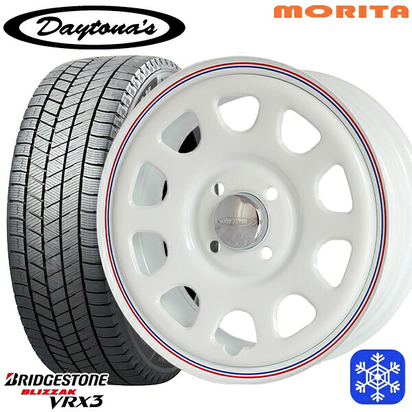 スタッドレスタイヤホイール4本セット 155/65R14 N-BOX タント 2025年製 ブリヂストン ブリザック VRX3 MRT DAYTONA'S G2 デイトナズ ホワイト 14インチ 5.0J 4H100+42