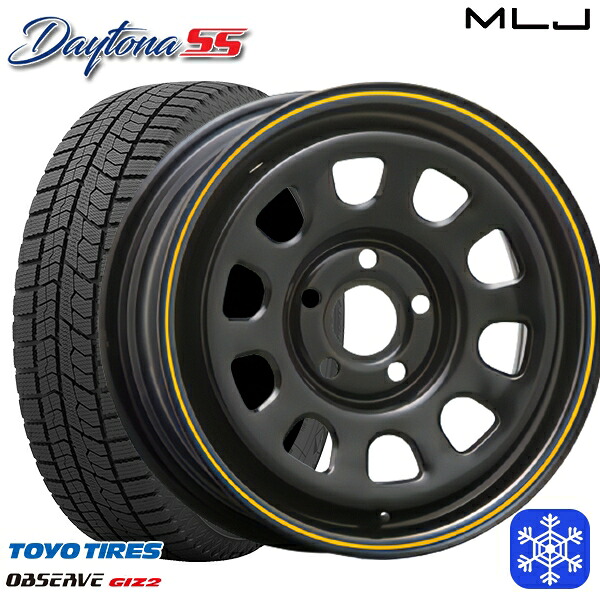 195/65R15 ルノーカングーKW系 2024~2025年製 トーヨー オブザーブ ギズ2 MLJ デイトナSS ブラック(イエローライン) 15インチ 6.0J 5H108 +30 スタッドレスタイヤホイール4本セット|タイヤホイール激安王国