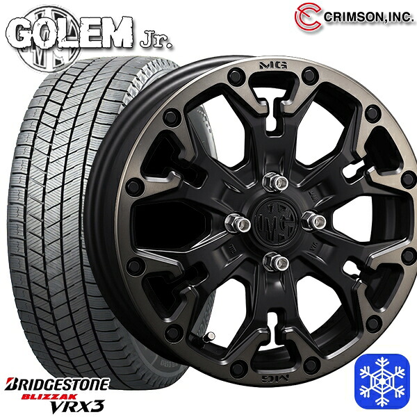 スタッドレスタイヤホイール4本セット 165/65R15 タフト ソリオ 2024～2025年製 ブリヂストン ブリザック VRX3 クリムソン MG ゴーレムJr. マットブラッククリア 15インチ 4.5J 4H100