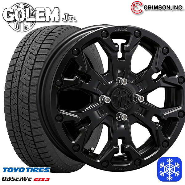 155/65R14 75Q 2023～2024年製 トーヨー オブザーブ ギズ2 クリムソン MG ゴーレムJr. マットブラック 14インチ 4.5J 4H100 スタッドレスタイヤホイール4本セット｜タイヤホイール激安王国
