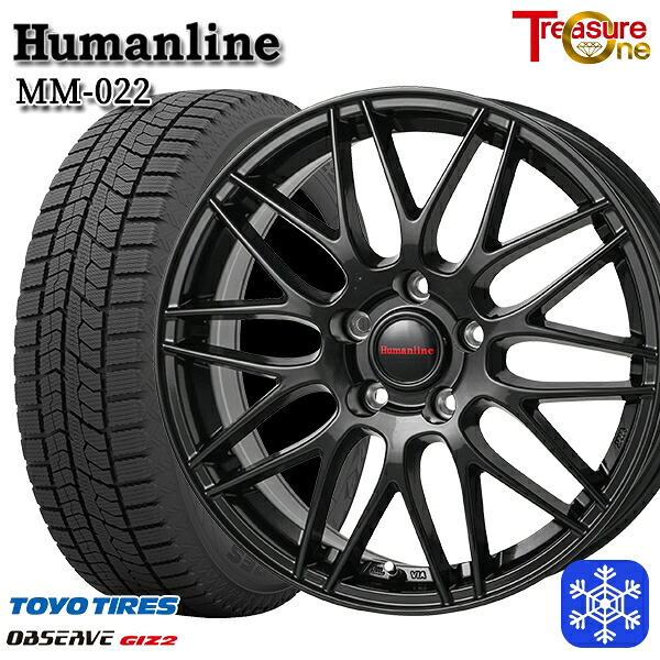 215/50R17 エクシーガ レガシィB4 2024～2025年製 トーヨー オブザーブ ギズ2 トレジャーワン ヒューマンライン MM022 BK 17インチ 7.0J 5H100 スタッドレスタイヤホイール4本セット｜タイヤホイール激安王国