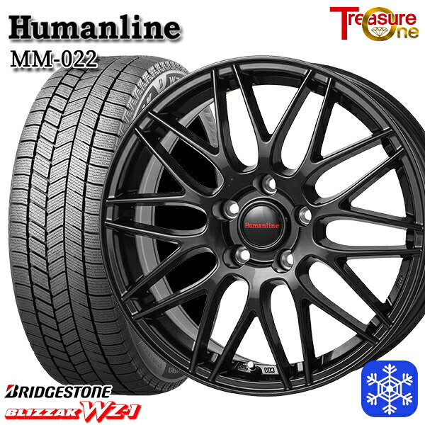 スタッドレスタイヤホイール4本セット 215/45R17 プリウス レガシィ 2025年製 ブリヂストン ブリザック WZ1 トレジャーワン ヒューマンライン MM022 BK 17インチ 7.0J 5H100