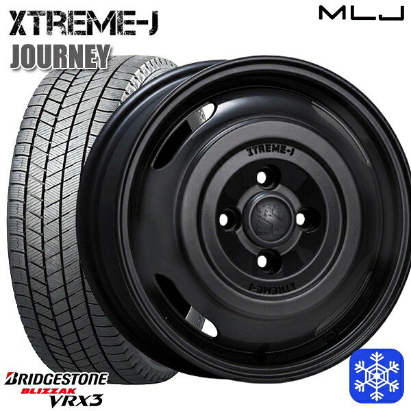 155/65R14 N-BOX タント 2025年製 ブリヂストン ブリザック VRX3 MLJ エクストリームJ ジャーニー サテンブラック 14インチ 4.5J 4H100 スタッドレスタイヤホイール4本セット｜タイヤホイール激安王国